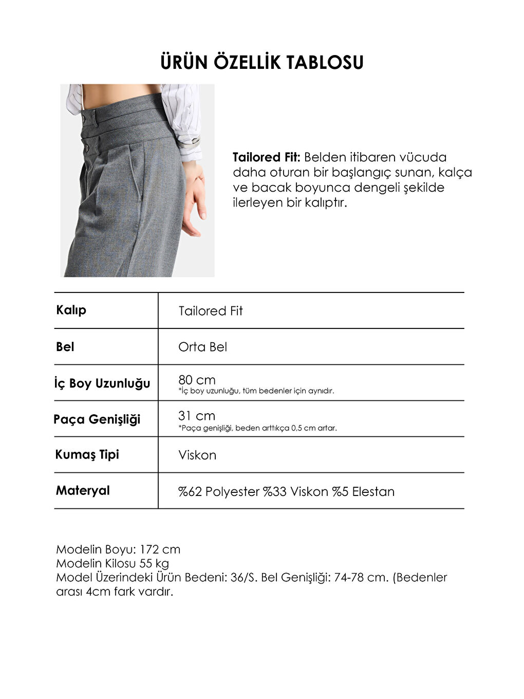 Kadın Antrasit s6 Tailored Fit Bol Kesim Çift Kemer Tasarım Poliviskon Kumaş Pantolon-3