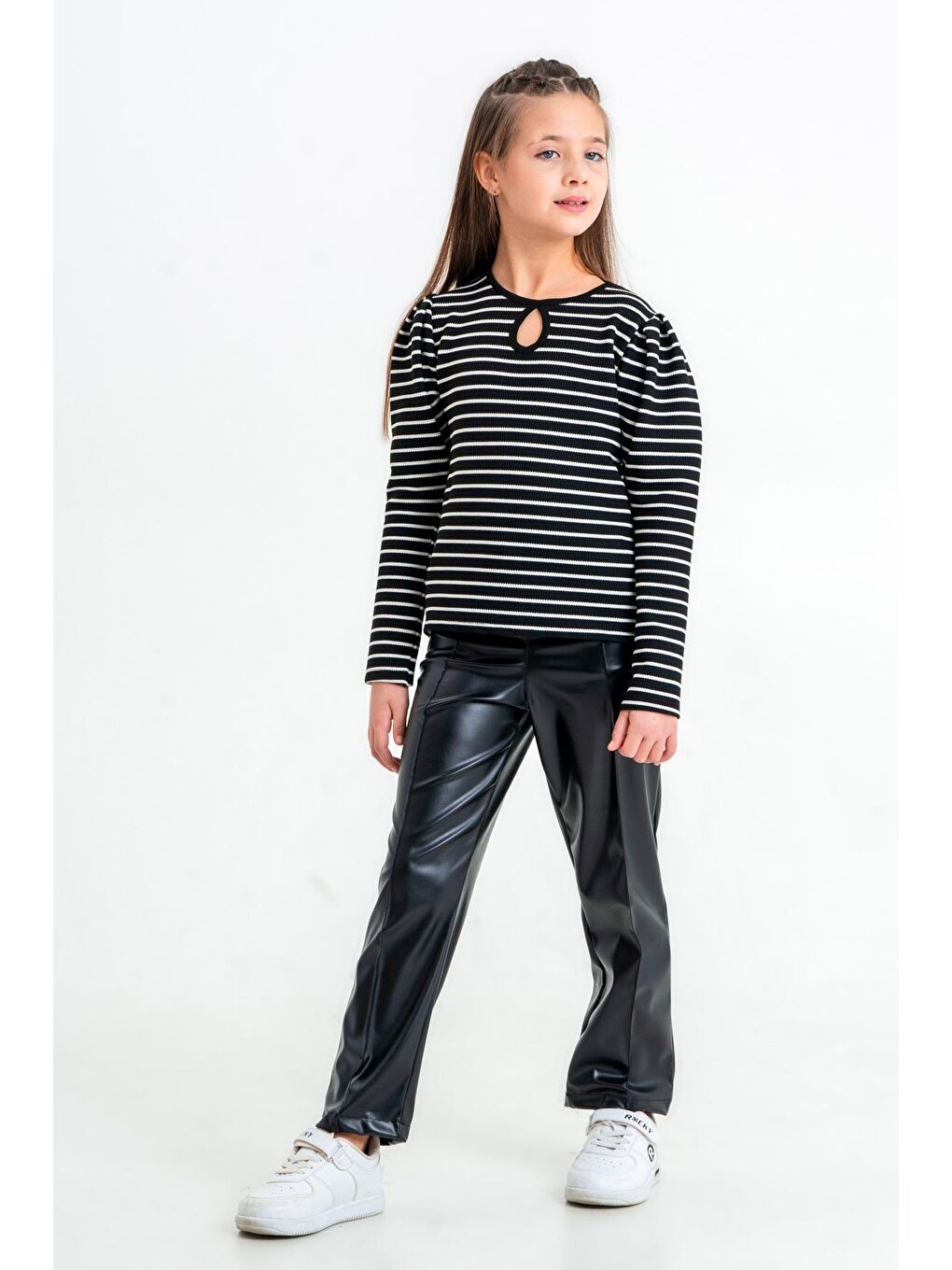 Kız Çocuk Siyah Çizgili 5-9 Yaş Takım - 23314-5