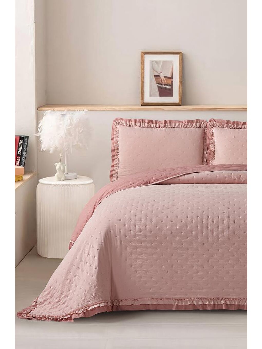 Karışık Lisbon Elyaf Dolgulu Çift Kişilik 240x260 Cm Yatak Örtüsü Pudra