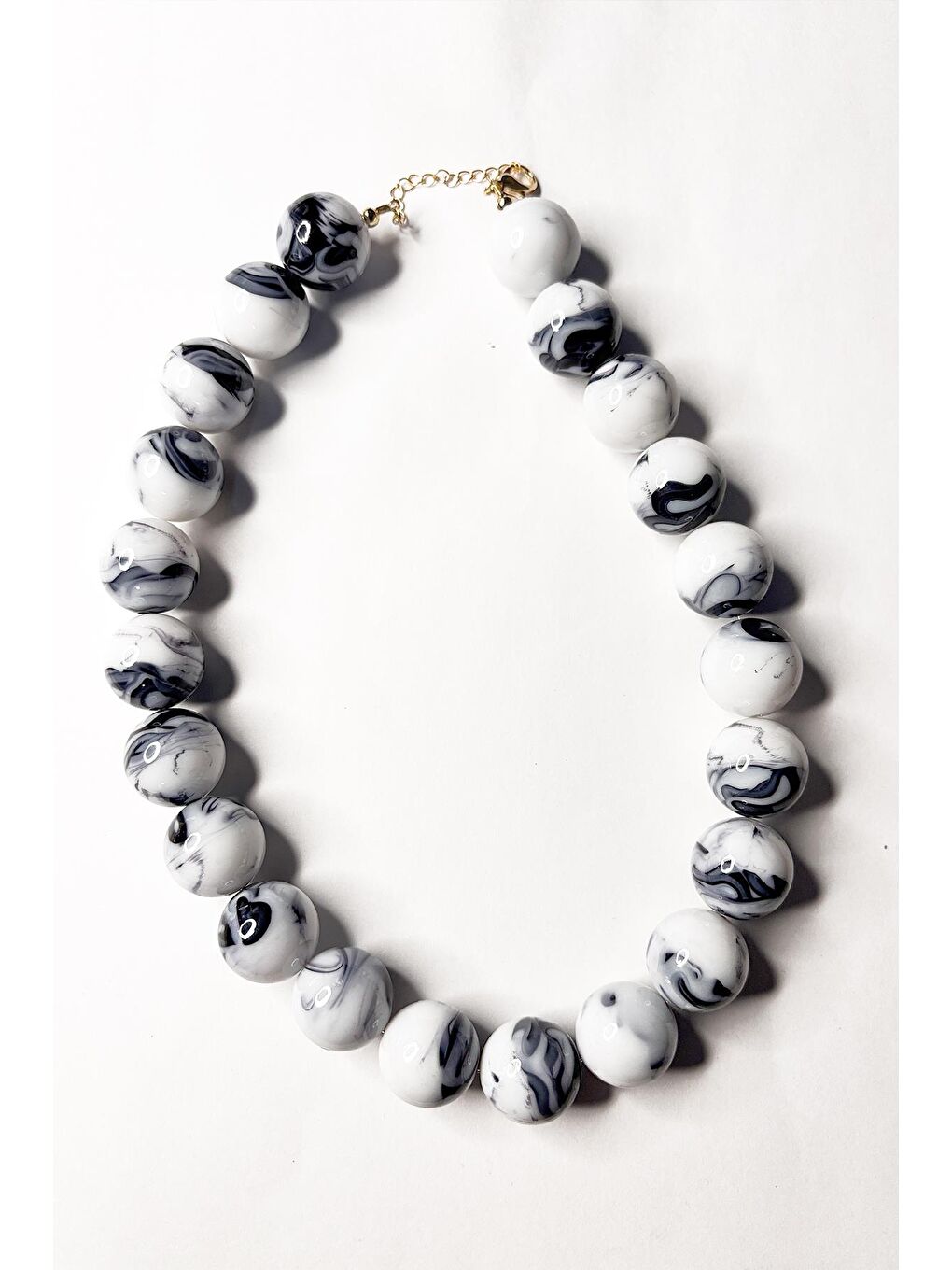 Gri Büyük Boncuklu Kadın Kolye - 20mm Boncuklu-2