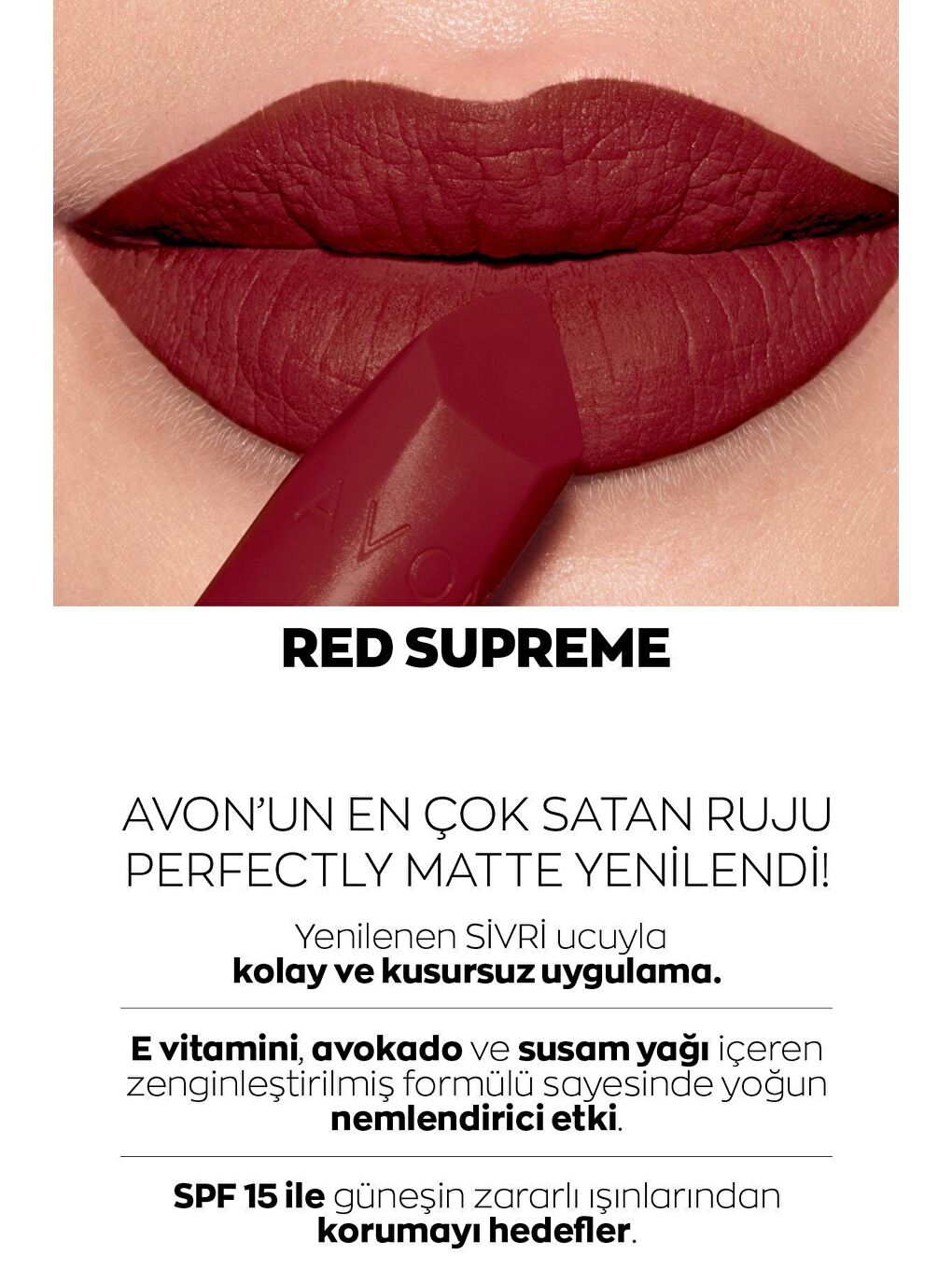 AVON Renksiz Ultra Mat Marvellous Mocha, Red Supreme ve Pure Pink Üçlü Ruj Paketi - 2