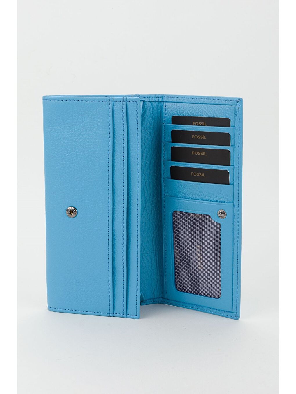 Kutulu Hakiki Deri Buz Mavi Büyük Boy Kadın El Portföyü Kartlık Cüzdan-1