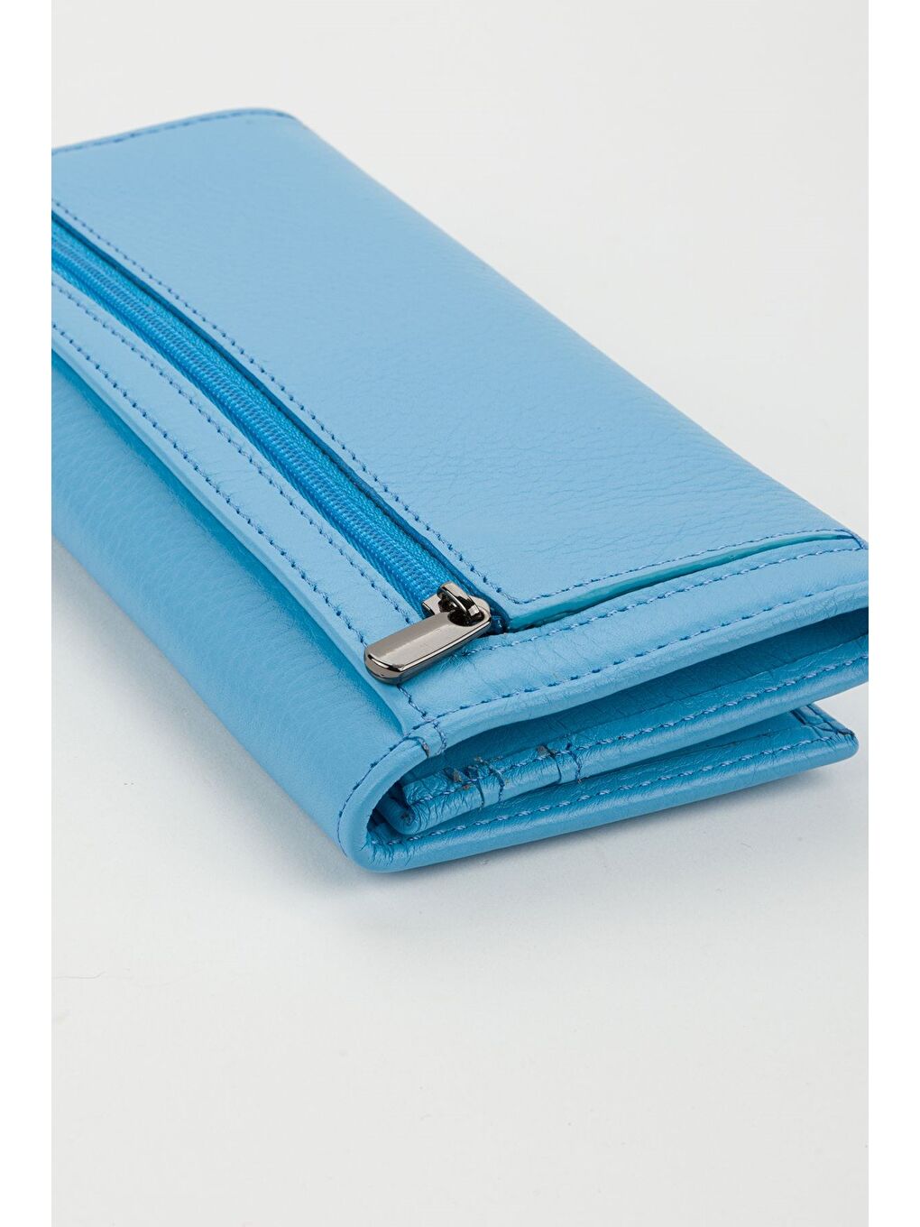 Kutulu Hakiki Deri Buz Mavi Büyük Boy Kadın El Portföyü Kartlık Cüzdan-5