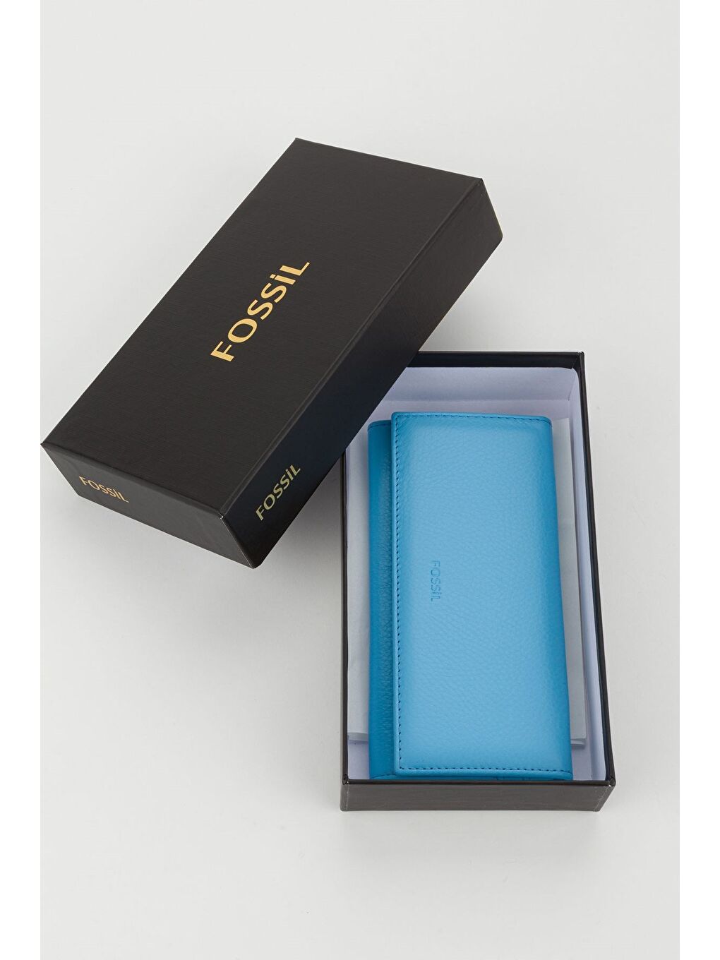 Kutulu Hakiki Deri Buz Mavi Büyük Boy Kadın El Portföyü Kartlık Cüzdan-7