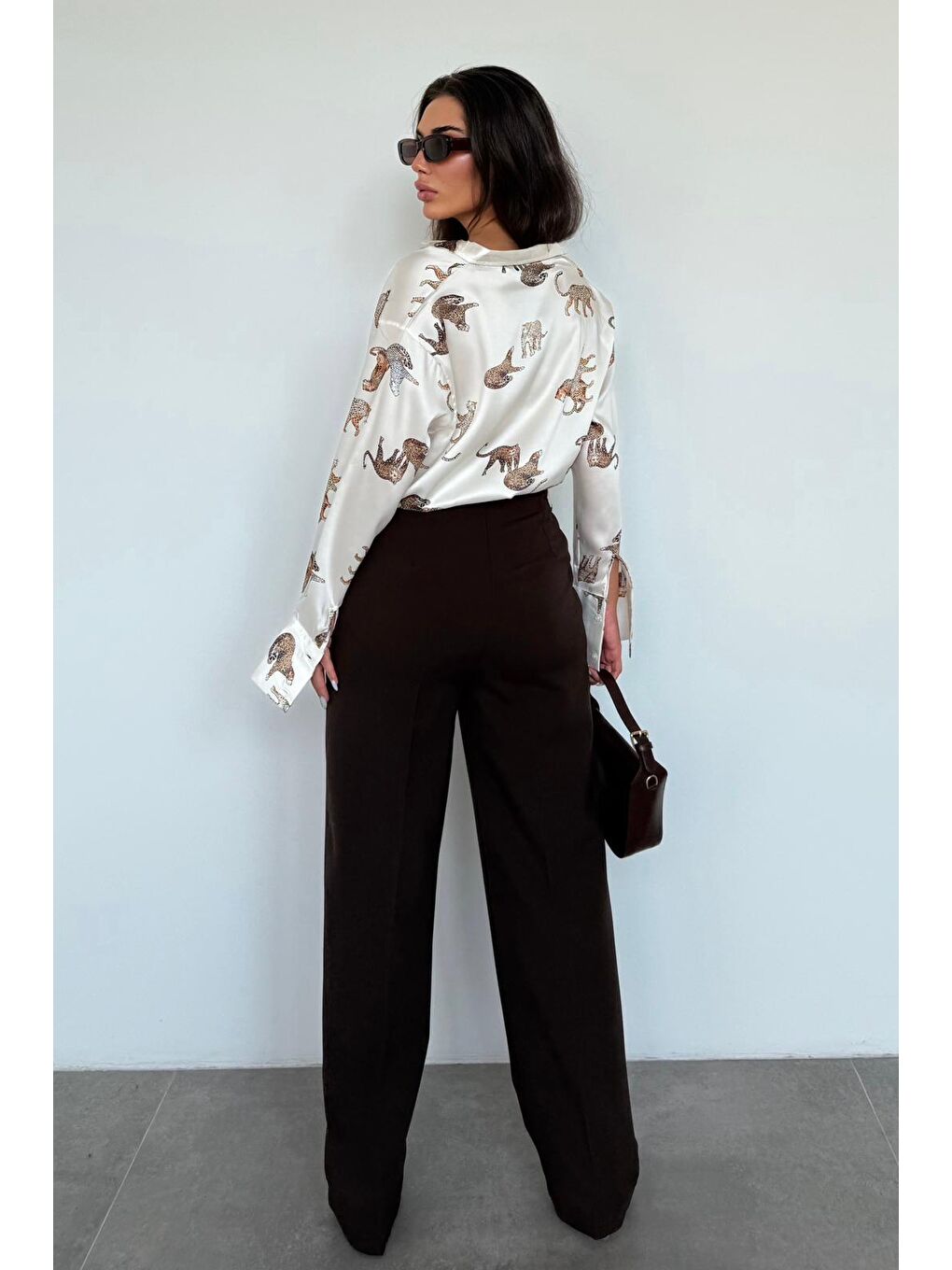 Kahverengi Yüksek Bel Kadın Palazzo Pantolon Mg2506-3