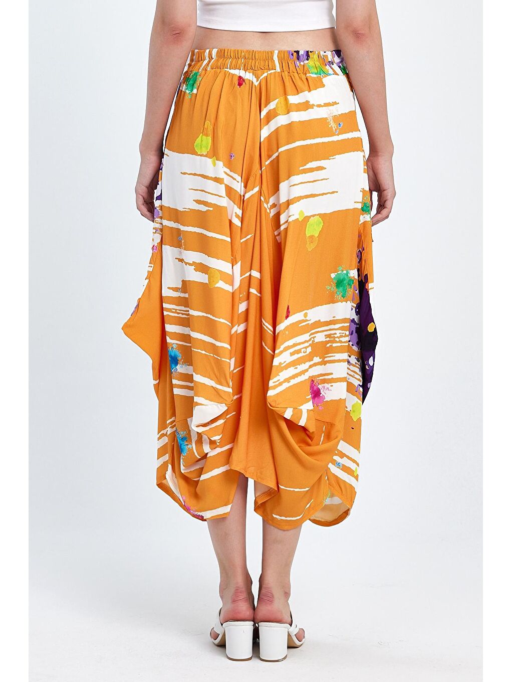 Sarı Kadın Digital Baskı Şalvar Etek 984-2