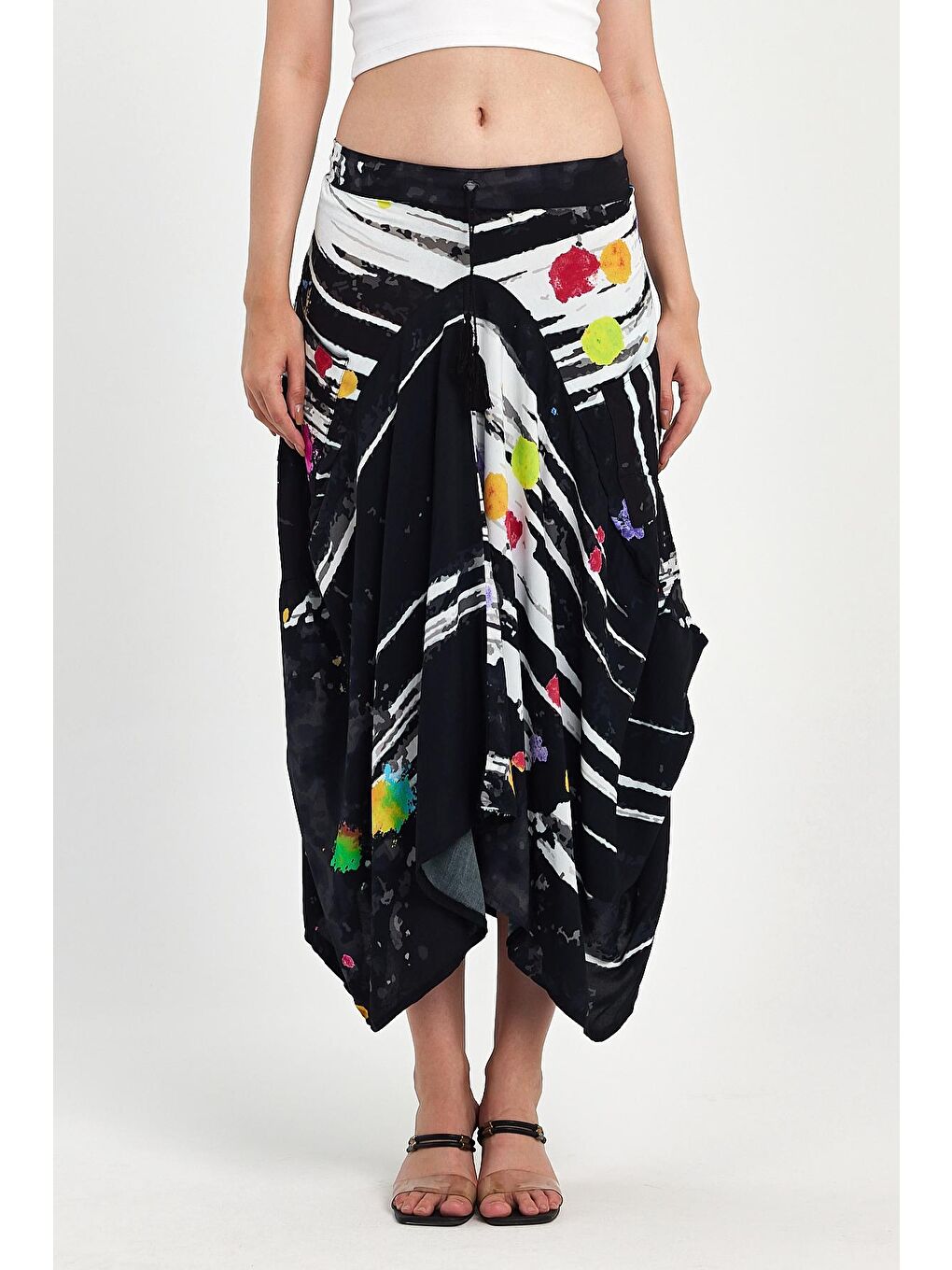 Siyah Kadın Digital Baskı Şalvar Etek  984