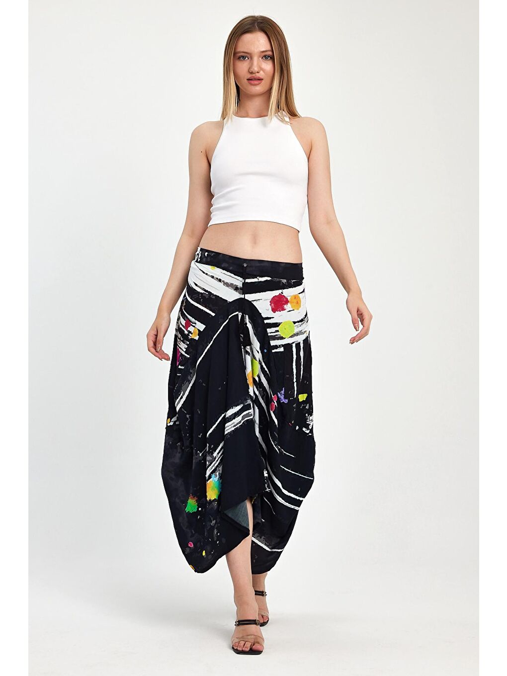 Siyah Kadın Digital Baskı Şalvar Etek  984-1