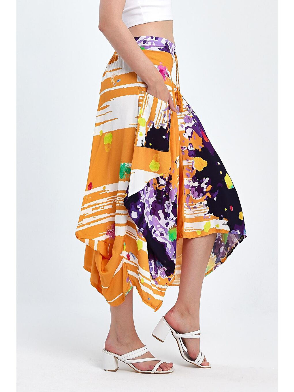 Sarı Kadın Digital Baskı Şalvar Etek 984-3