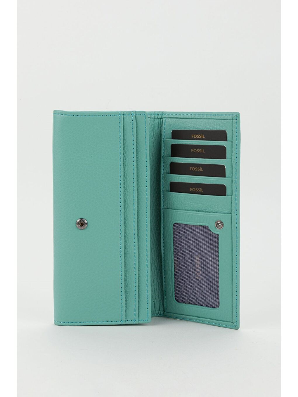 Turkuaz Kutulu Hakiki Deri Buz Mavi Büyük Boy Kadın El Portföyü Kartlık Cüzdan-1