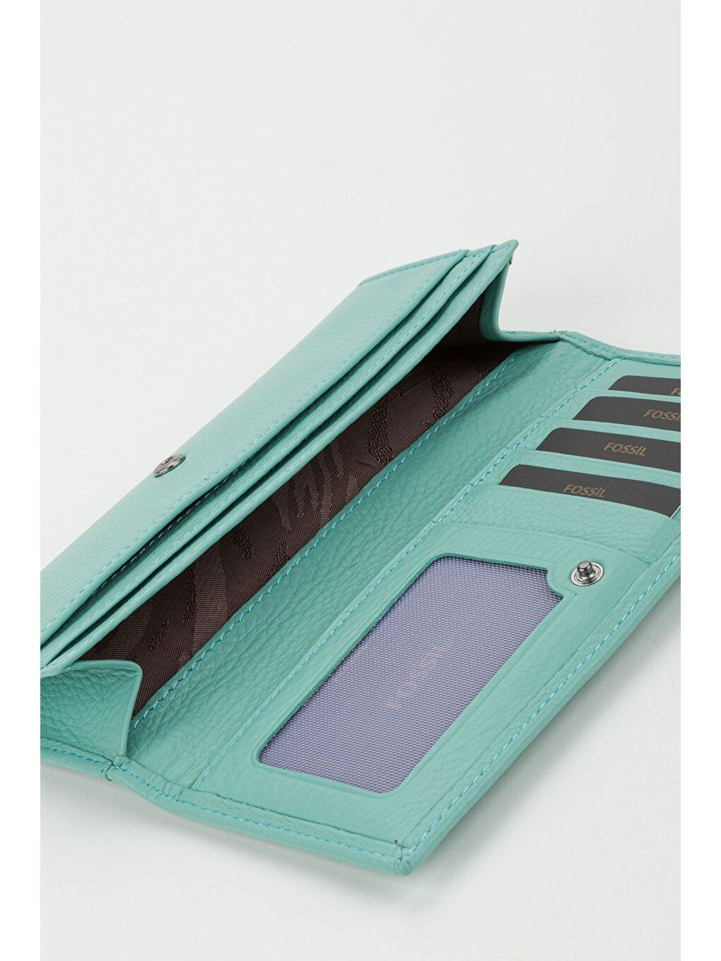 Turkuaz Kutulu Hakiki Deri Buz Mavi Büyük Boy Kadın El Portföyü Kartlık Cüzdan-2