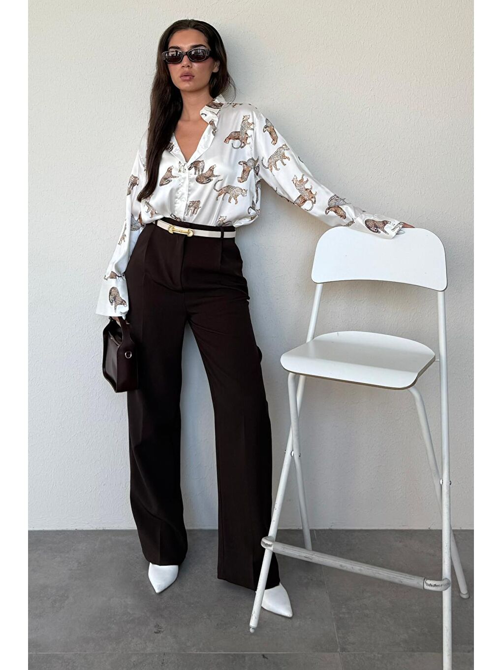 Kahverengi Yüksek Bel Kadın Palazzo Pantolon Mg2506-5