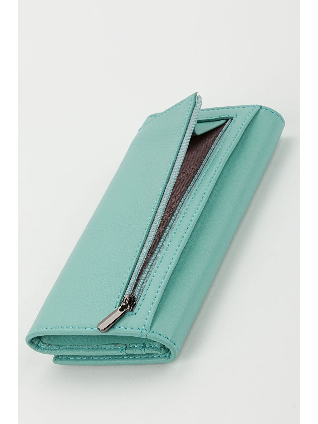 Turkuaz Kutulu Hakiki Deri Buz Mavi Büyük Boy Kadın El Portföyü Kartlık Cüzdan-6