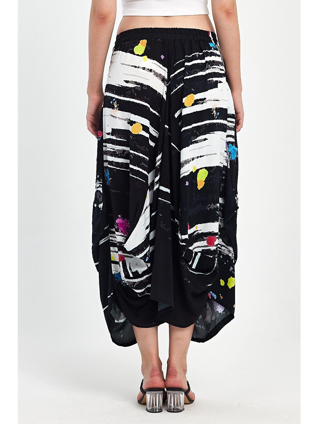 Siyah Kadın Digital Baskı Şalvar Etek  984-2