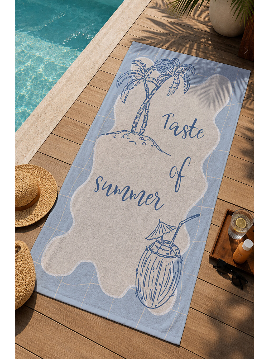 Mavi Taste Of Summer Palmiye Ve Hindistan Cevizi 70x150 Cm Dijital Baskılı Plaj Ve Banyo Havlusu-2