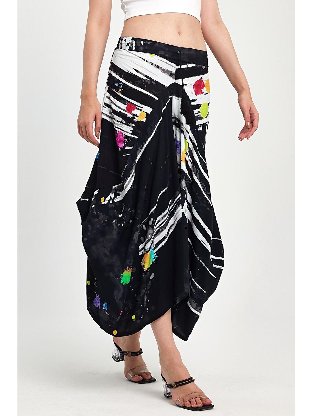 Siyah Kadın Digital Baskı Şalvar Etek  984-3