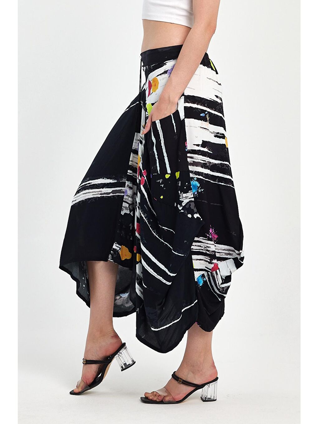 Siyah Kadın Digital Baskı Şalvar Etek  984-4