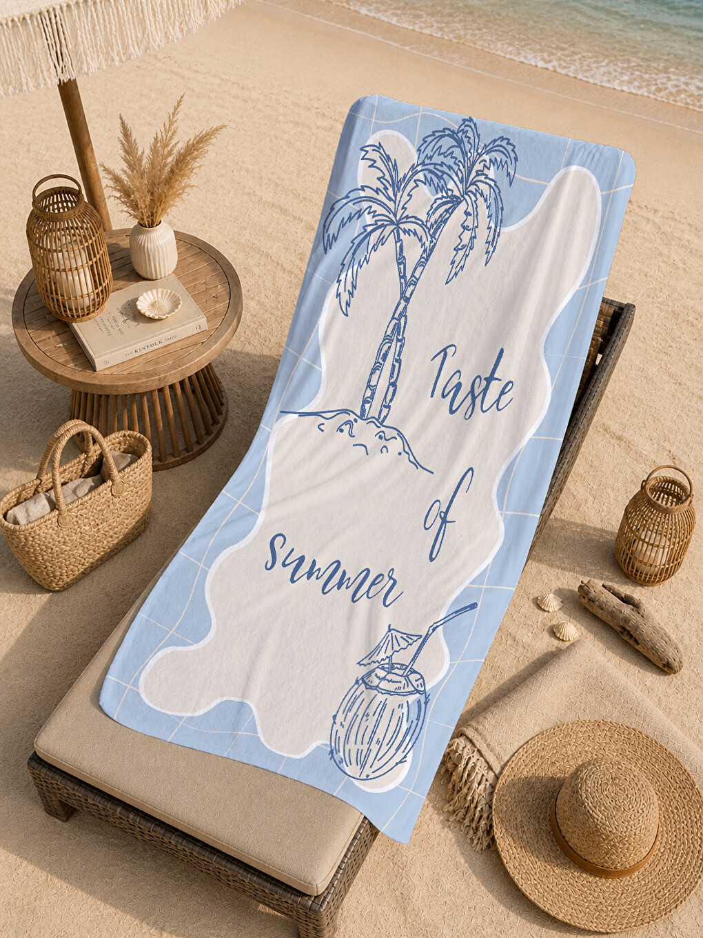 Mavi Taste Of Summer Palmiye Ve Hindistan Cevizi 70x150 Cm Dijital Baskılı Plaj Ve Banyo Havlusu-4