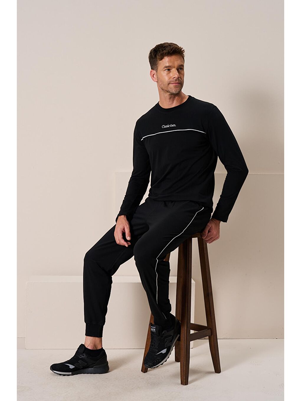 Erkek Penye Süprem Eşli Bisiklet Yaka Pijama Takımı | Siyah 2197-1