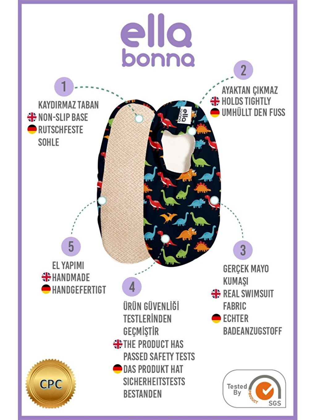 Beyaz Kaydırmaz Taban, Unisex Bebek, Çocuk Deniz Ayakkabısı, Havuz Patiği, Dinozor-7