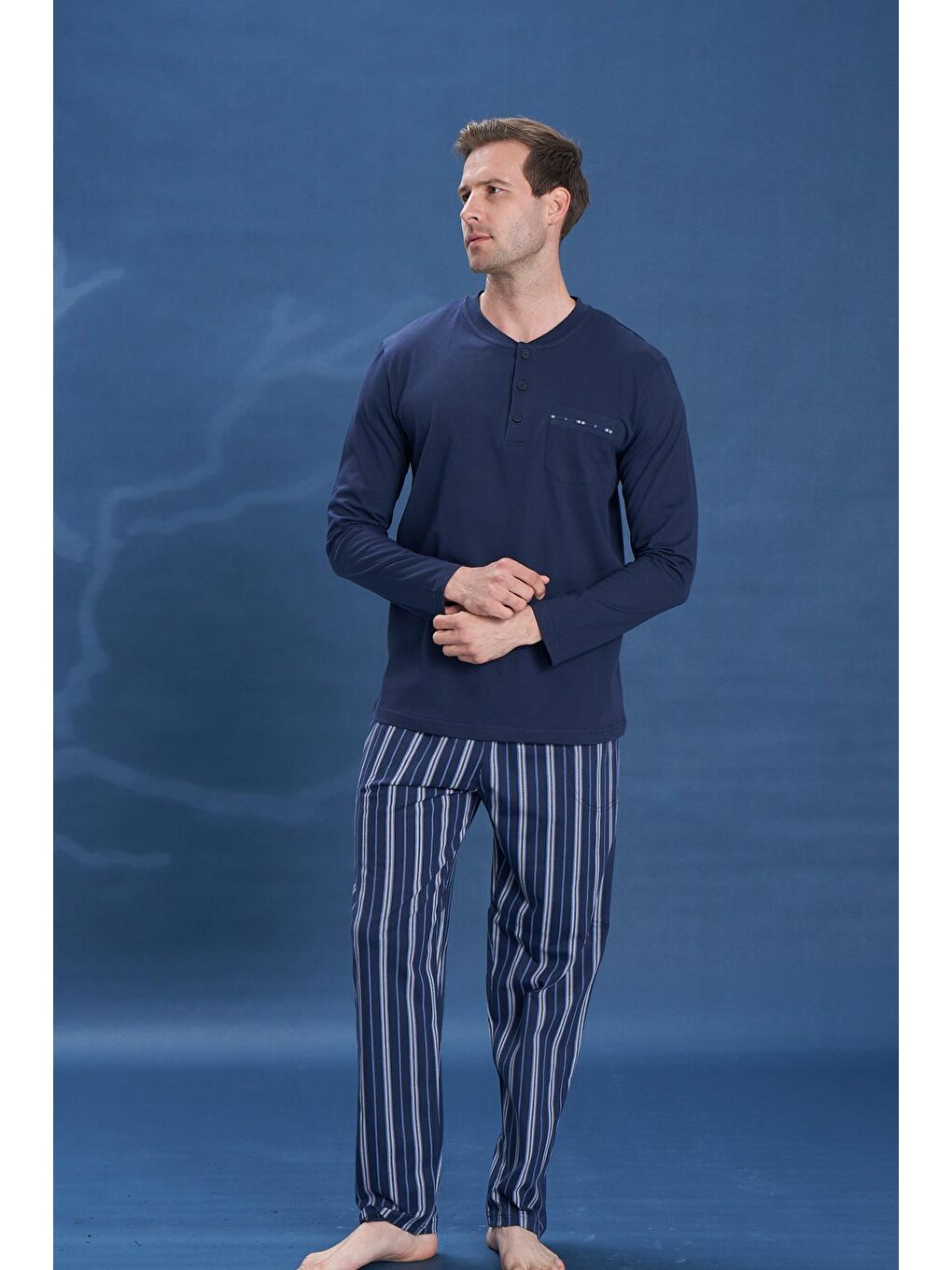 Erkek Penye Süprem Genç Önü Patlı Pijama Takımı | Lacivert 2154