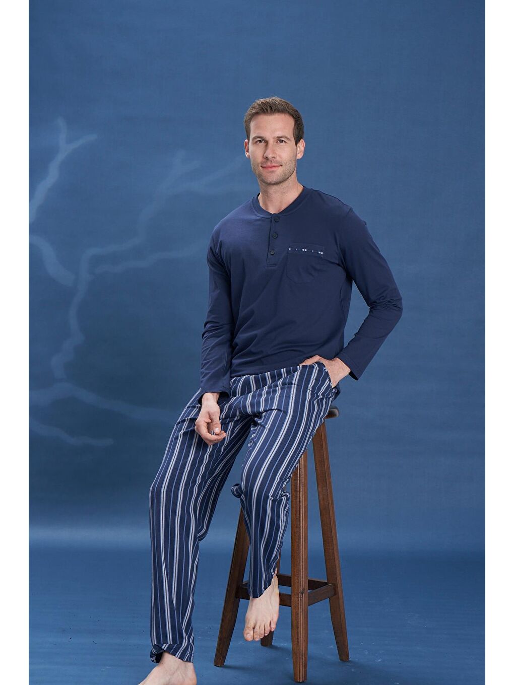 Erkek Penye Süprem Genç Önü Patlı Pijama Takımı | Lacivert 2154-1