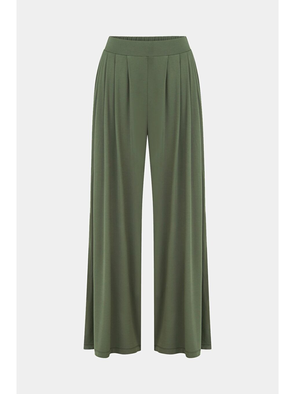 Haki Kadın Wide Leg/Geniş Paça Beli Lastikli Dökümlü Pantolon