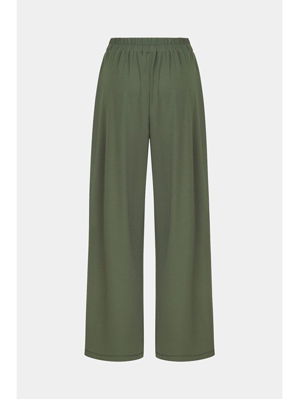 Haki Kadın Wide Leg/Geniş Paça Beli Lastikli Dökümlü Pantolon-1