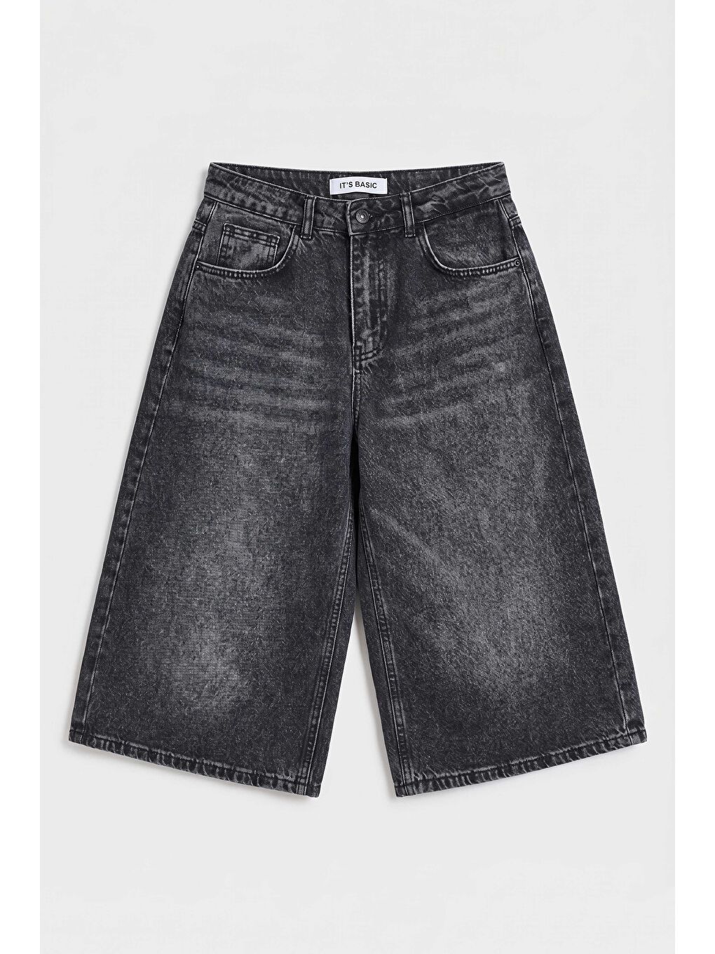 Gri Kadın Koyu Füme 2s6-1 Maxi Süper Baggy Fit Bermuda Denim Şort-4