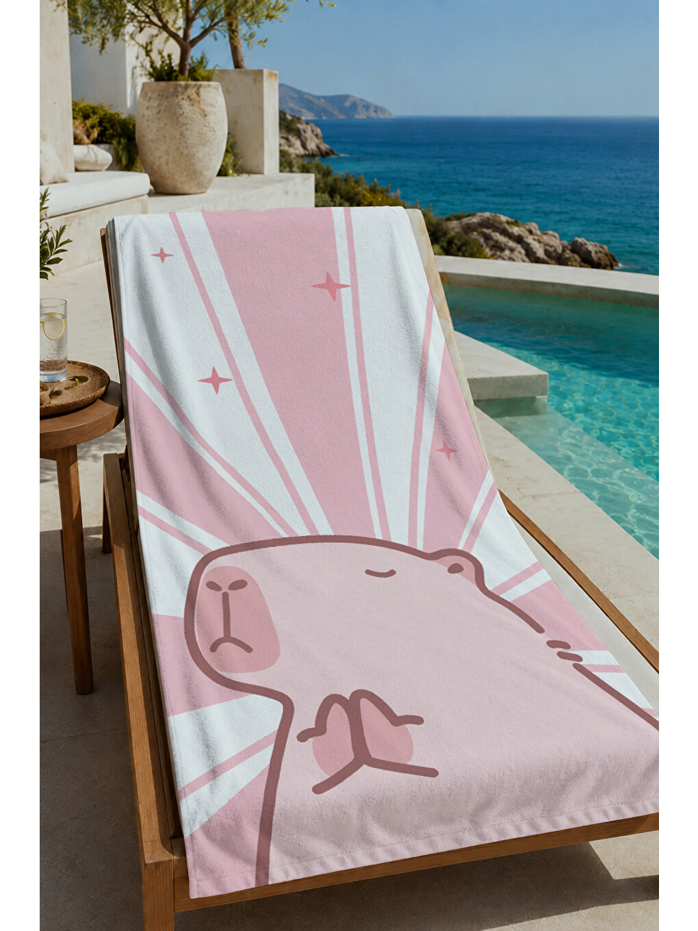 Pembe Güneş Işını Desenli 70x150 Cm Dijital Baskılı Plaj Ve Banyo Havlusu