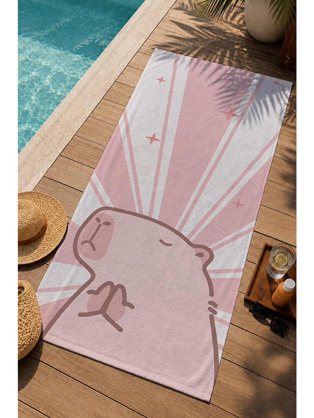 Pembe Güneş Işını Desenli 70x150 Cm Dijital Baskılı Plaj Ve Banyo Havlusu-2