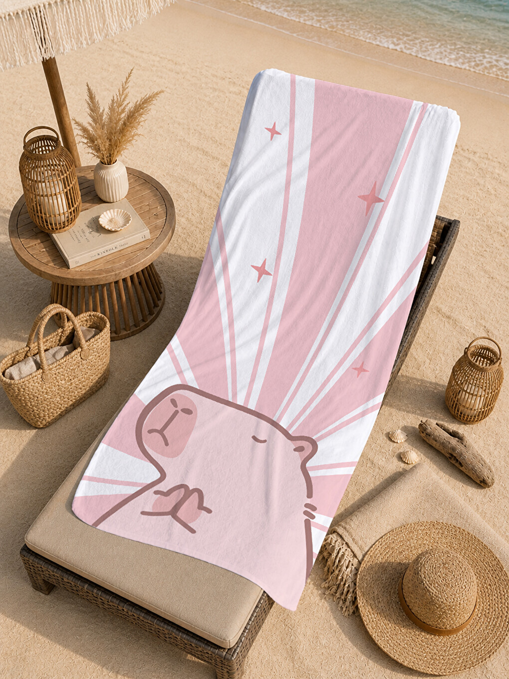 Pembe Güneş Işını Desenli 70x150 Cm Dijital Baskılı Plaj Ve Banyo Havlusu-4