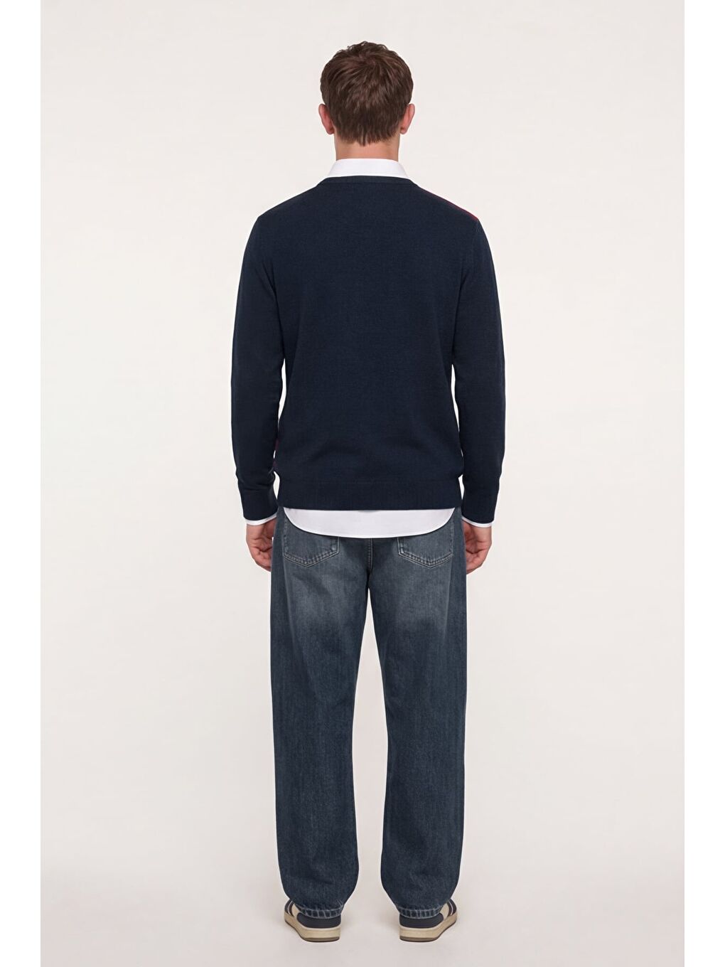 Erkek Lacivert Normal Kesim Regular Fit Yünlü  Desenli Bisiklet Yaka Triko Kazak-3