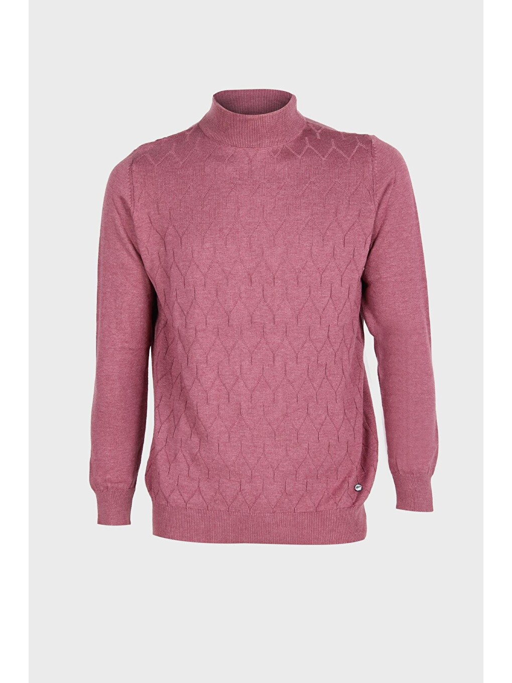 Pembe Gül Dar Kalıp Yarım Balıkçı Desenli Uzun Kollu Triko