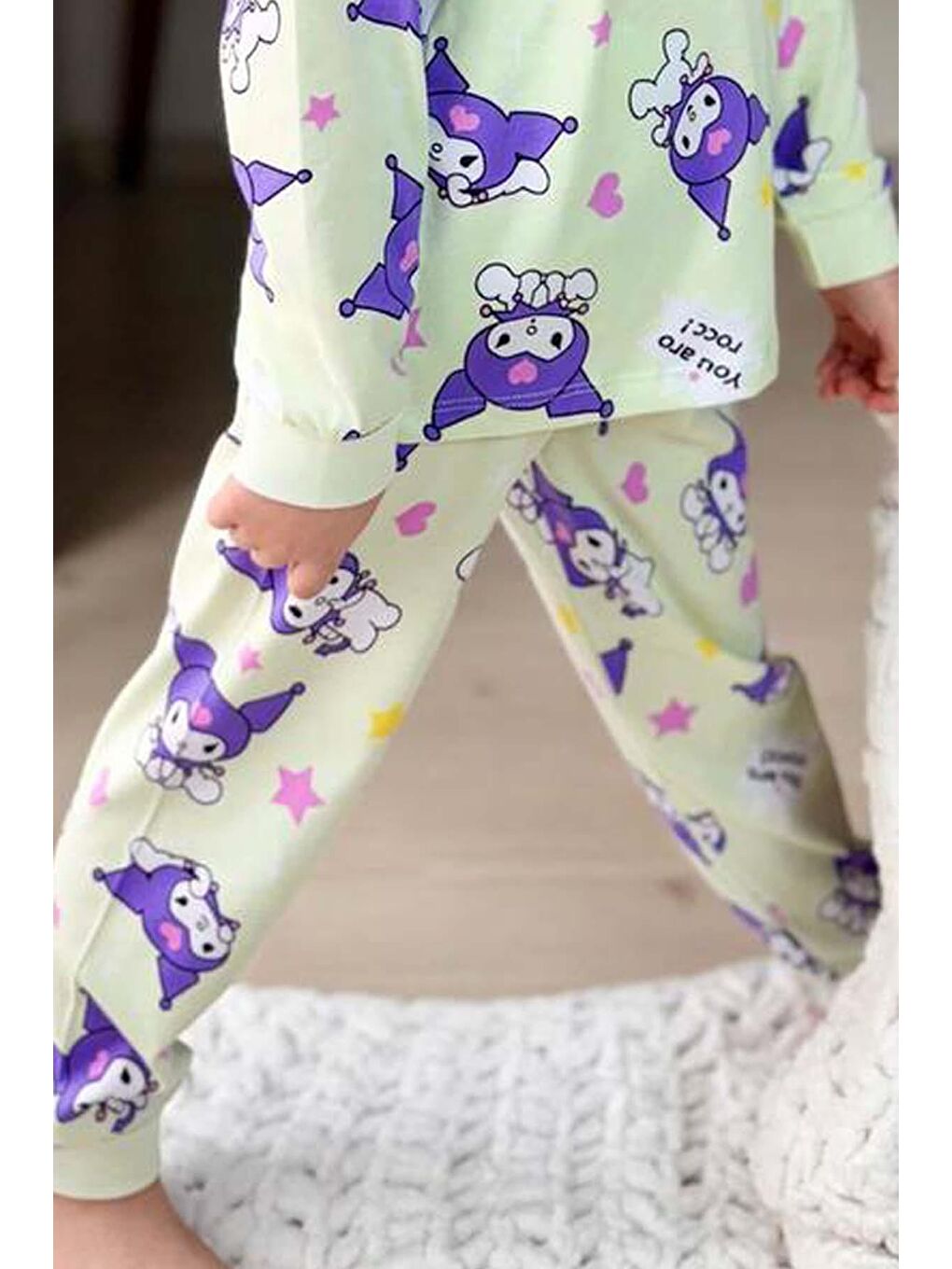 Kız Çocuk Kuromi Karakter Baskılı Açık Yeşil Pijama Takımı-4