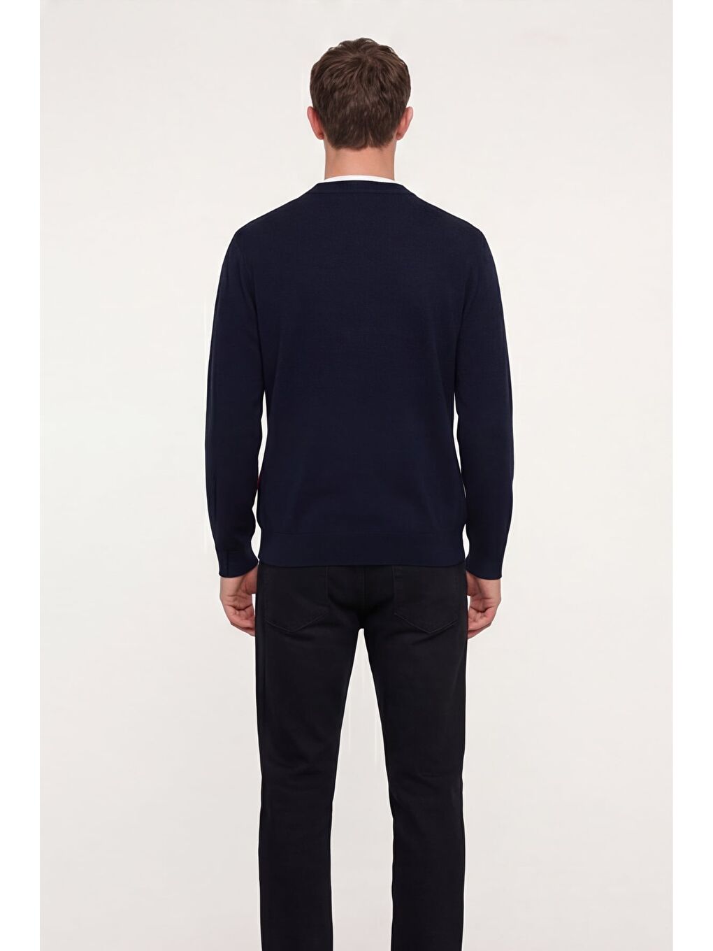 Erkek Lacivert Normal Kesim Regular Fit Yünlü Dokuma Desenli Triko Kazak-3