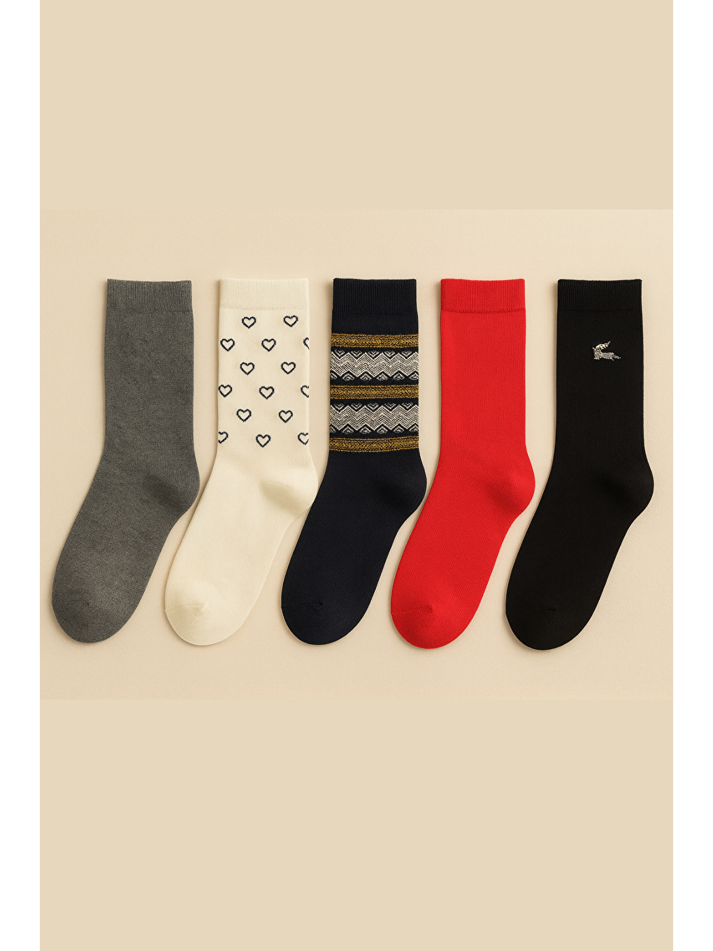 Kadın Sürpriz 5'Li Soket Çorap Seti – Karışık Renk & Desen-4