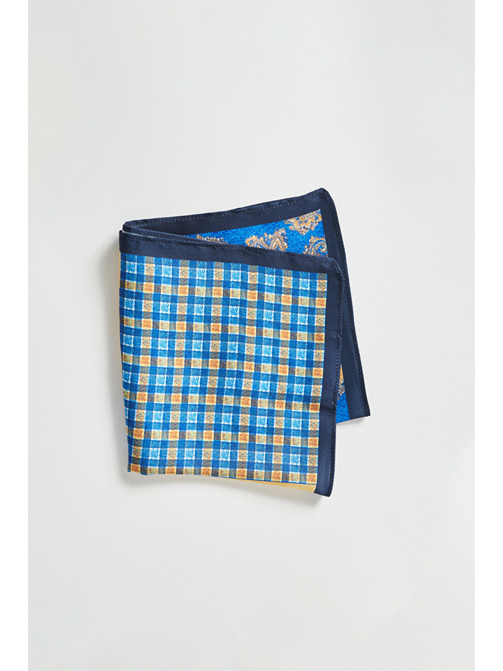 Erkek Lacivert-Sarı Desenli Lacivert Sarı Klasik Mendil-1