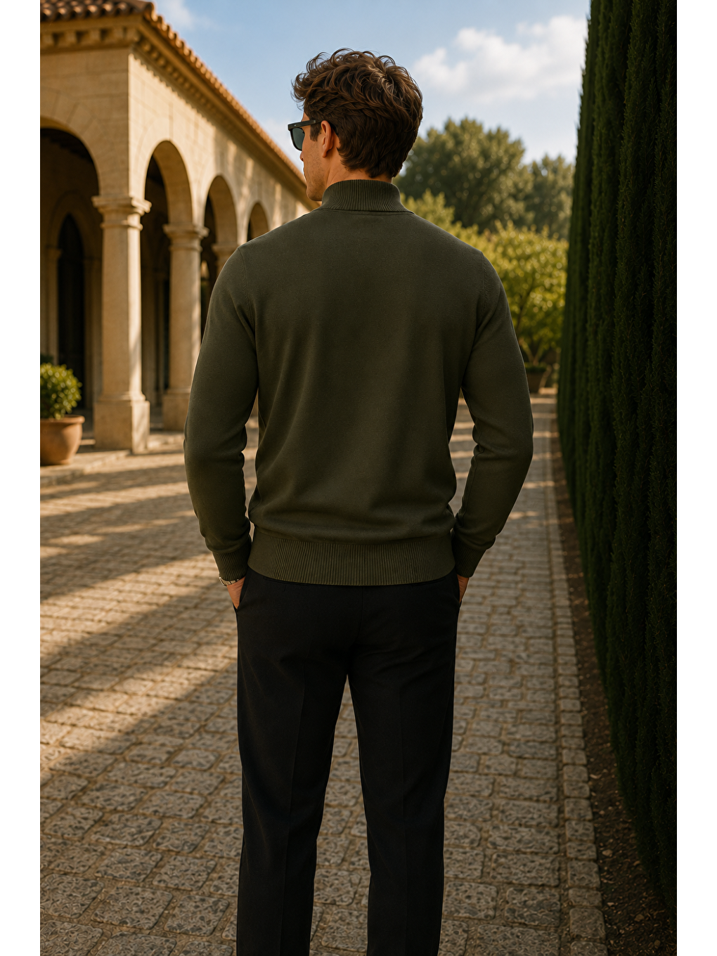 Erkek Basic Premium Comfort Uzun Haki Kazak-5