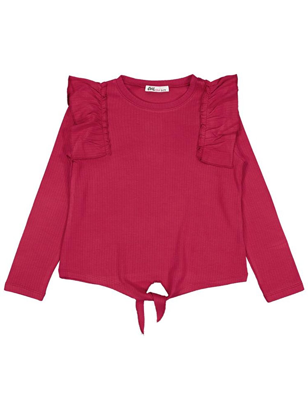 Girls Omuz Fırfırlı 6-9 Yaş Sweatshirt - Kırmızı 8-9 Yaş