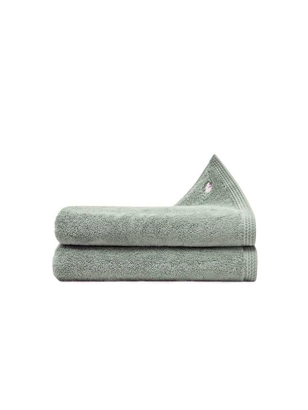 Pure Cotton 2'li El Yüz Havlusu Seti %100 Organik Pamuk Kelebek Bordürlü Nakışlı Yeşil 50x90 Cm-1
