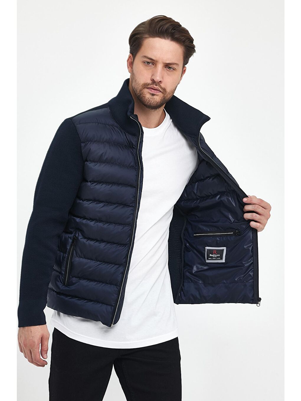 Lacivert Kol ve SırtıTrikolu Dik Yaka  Erkek Mont-1