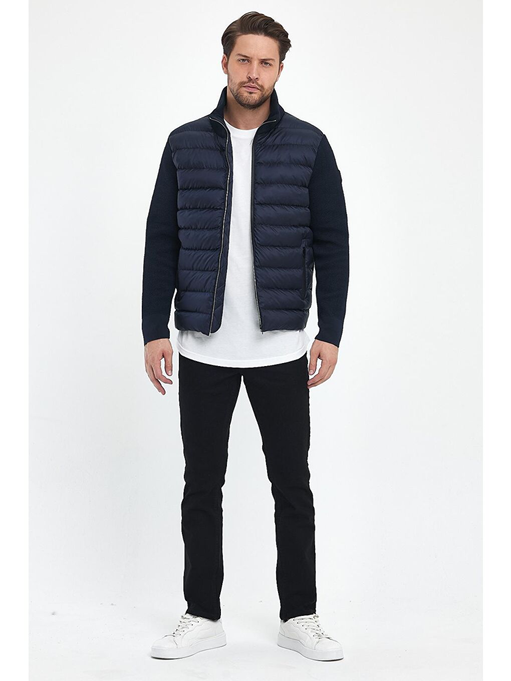 Lacivert Kol ve SırtıTrikolu Dik Yaka  Erkek Mont-2