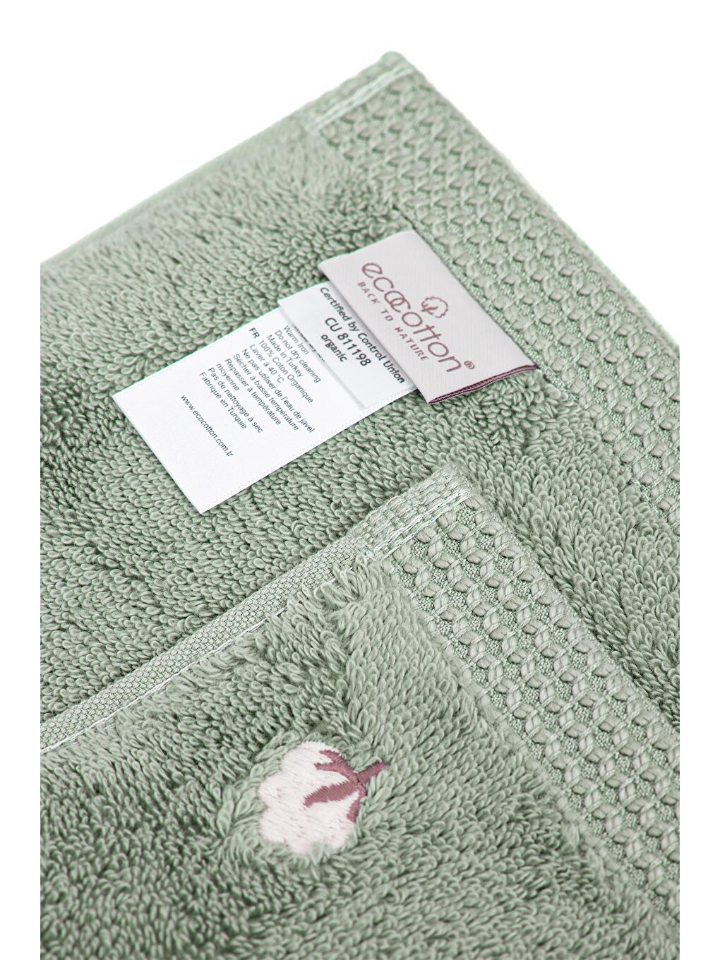 Pure Cotton 2'li El Yüz Havlusu Seti %100 Organik Pamuk Kelebek Bordürlü Nakışlı Yeşil 50x90 Cm-3