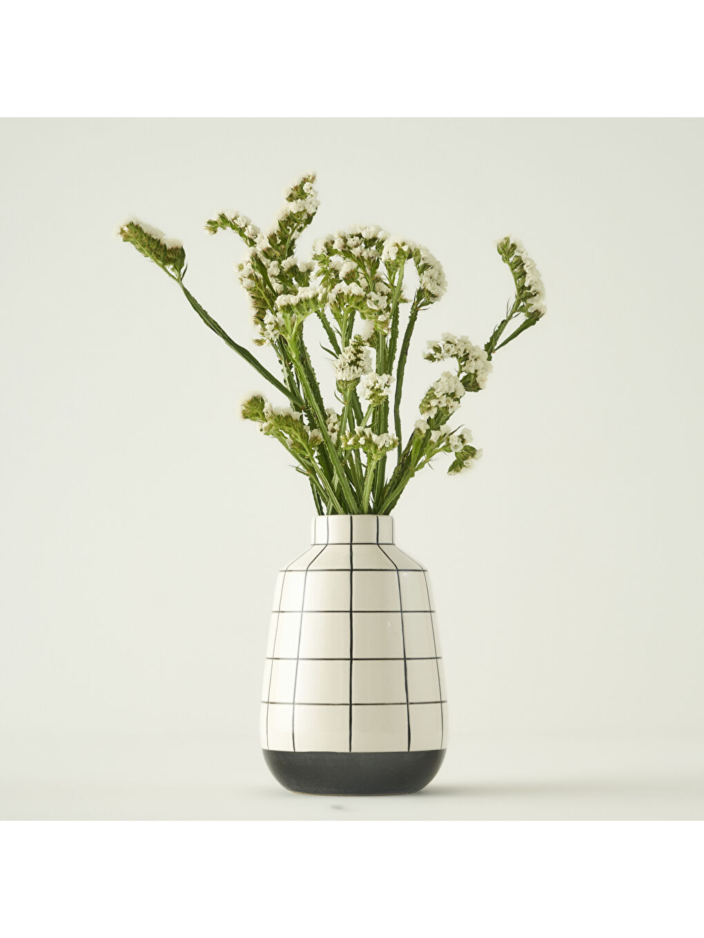 Square Stoneware Vazo Siyah-Beyaz (13x13x19 cm)