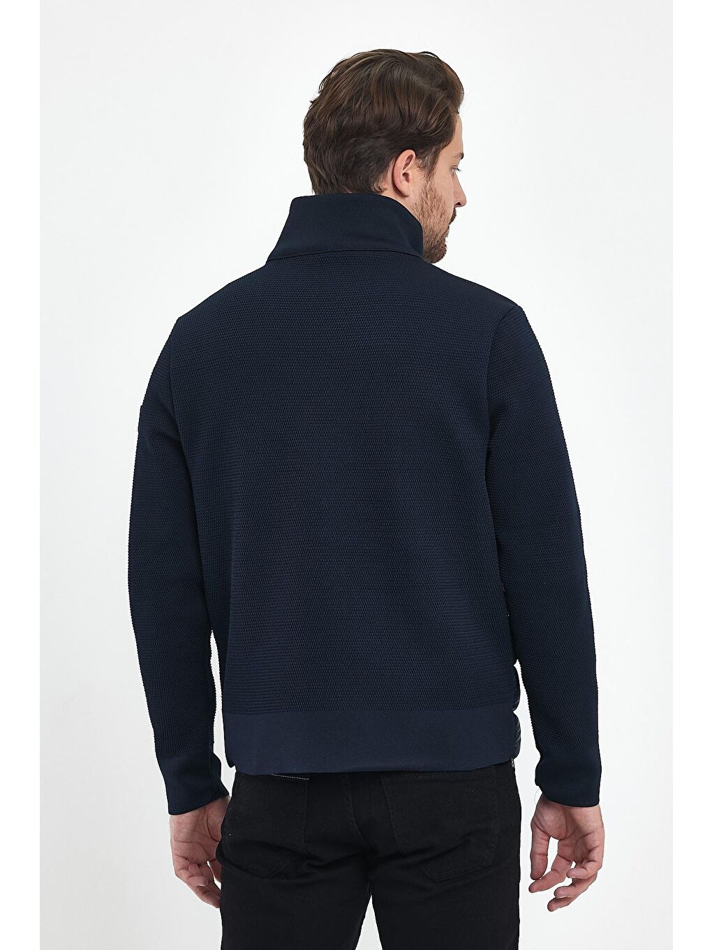 Lacivert Kol ve SırtıTrikolu Dik Yaka  Erkek Mont-4