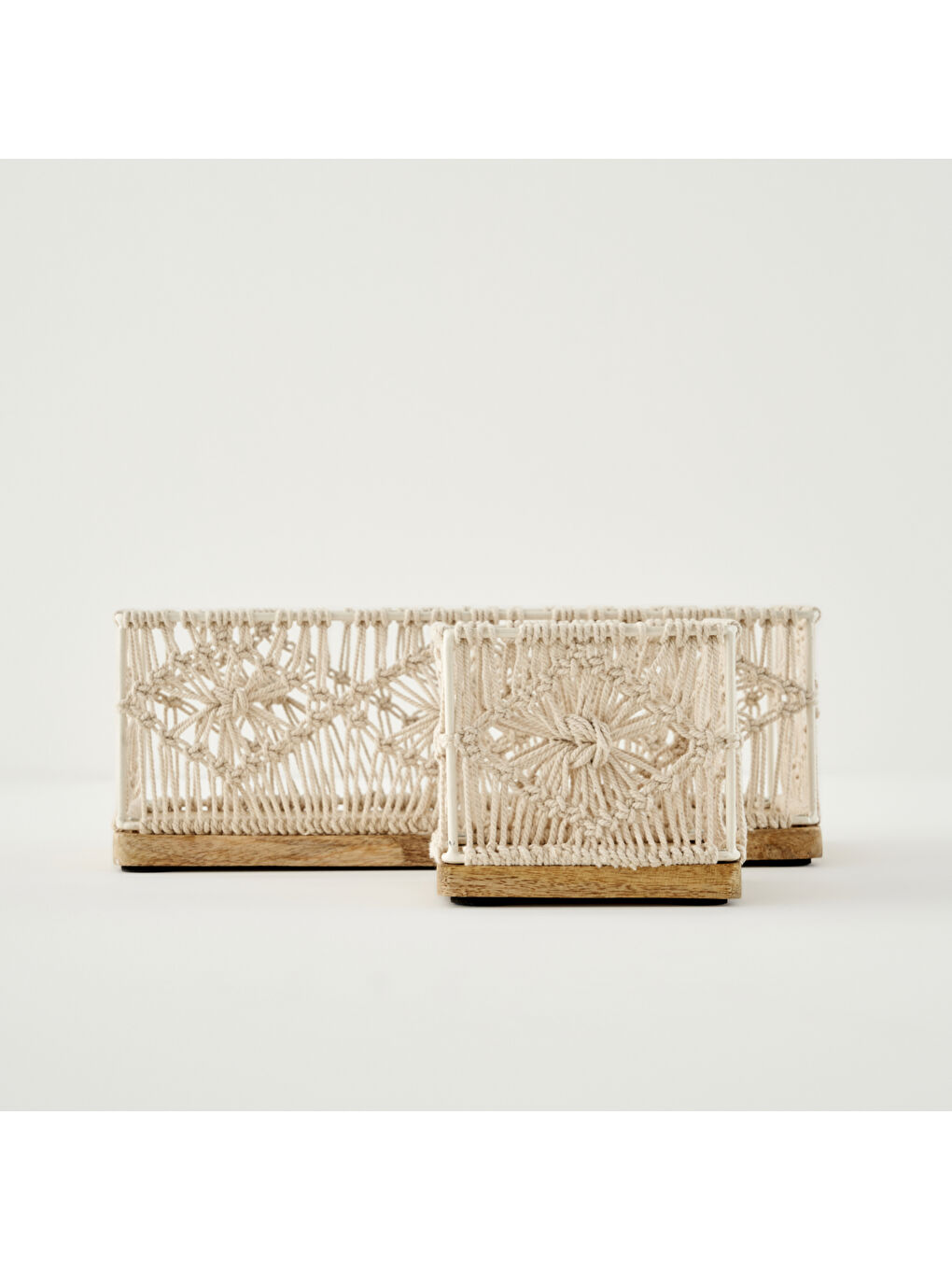 Ekru Sierra Dekoratif Makrome Sepet Krem (35x17x13 cm)-4