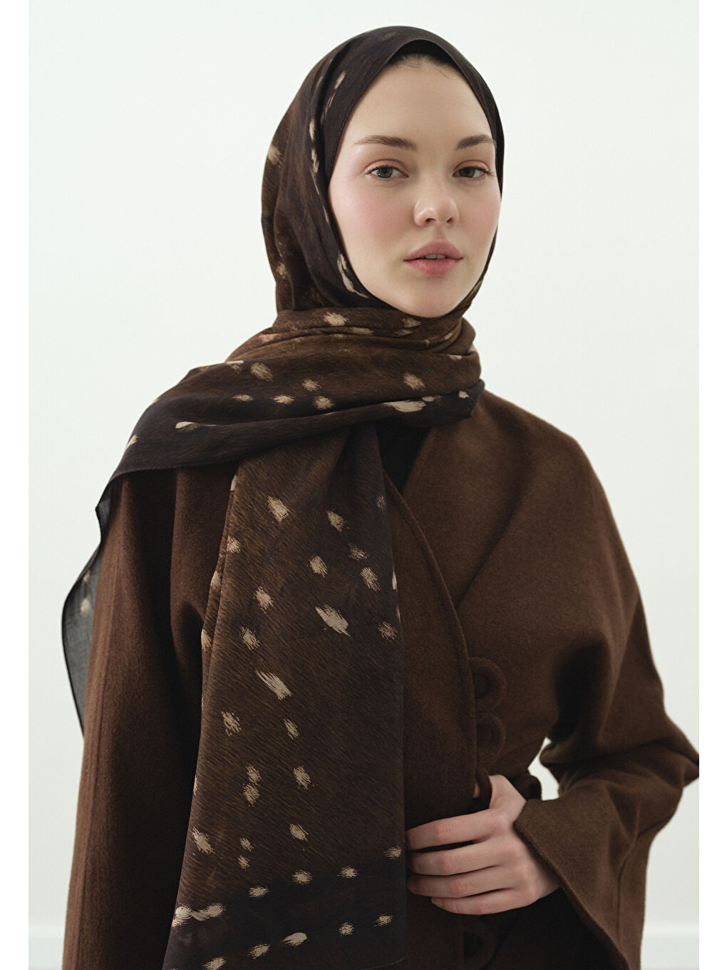 Kahverengi FAWN DESENLİ PAMUK VİSKON ŞAL KAHVERENGİ-1