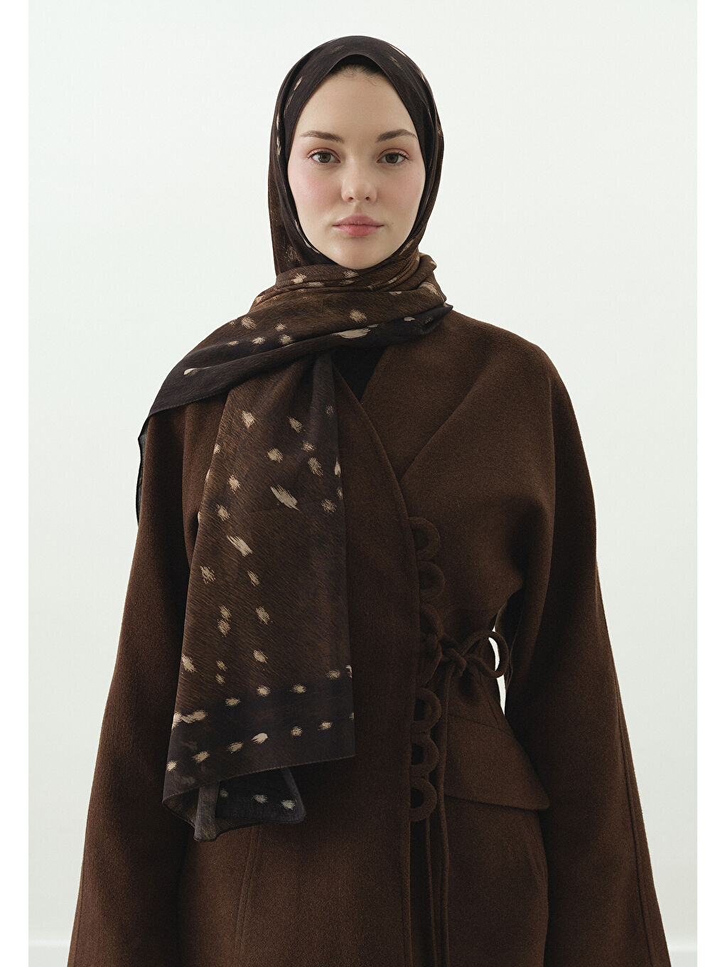 Kahverengi FAWN DESENLİ PAMUK VİSKON ŞAL KAHVERENGİ-3