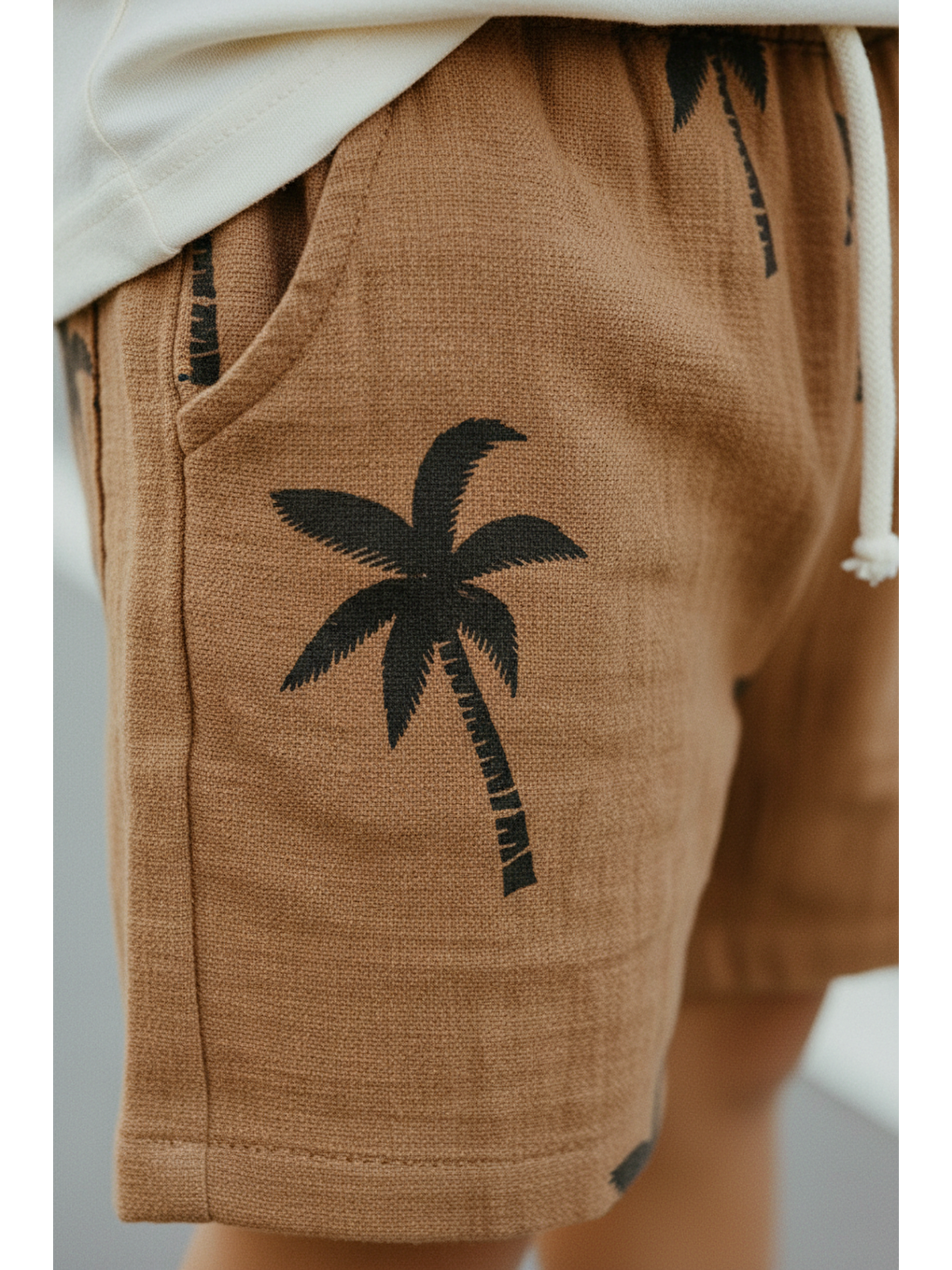 Karışık Erkek Çocuk Pamuklu Ekru Bali Days Baskılı T-Shirt Ve Palmiye Desenli Şort Takım-3